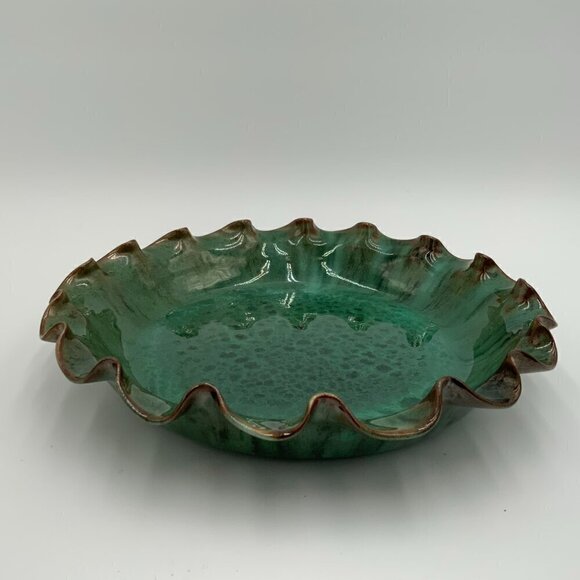 Jacon JB COLE Pottery North Carolina Ruffled Pie Plate Green Malachite Glaze - Picture 10 of 10